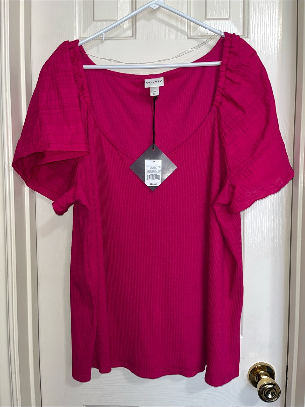Ava & Viv Bright Fuchsia Puff-Sleeve Blouse 3X